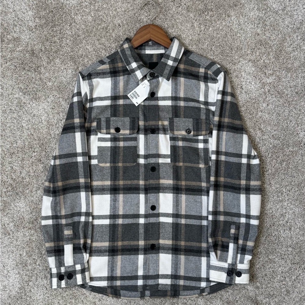H&M Gray Plaid Casual Button Down Shirt Large